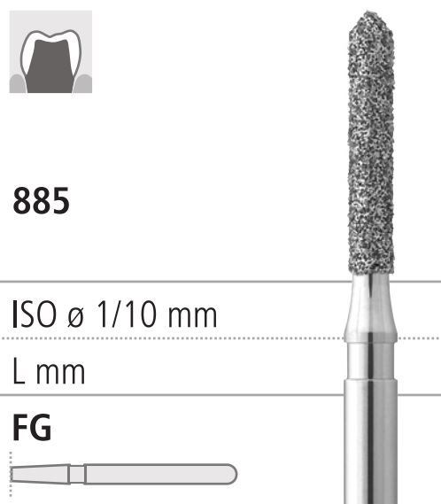 Боры стоматологические алмазные FG 885/010, 6шт. ISO код 314129524010, арт: FG133/6 FG133/6 - фото 386069