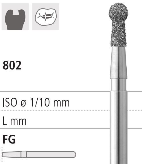 Боры стоматологические алмазные FG 802/012, 6шт. ISO код 314002524012, арт: FG300/6 FG300/6 - фото 386089