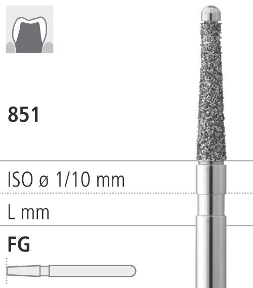 Боры стоматологические алмазные FG 851/017, 6шт. ISO код 314219524017, арт: FG19A/6 FG19A/6 - фото 386092