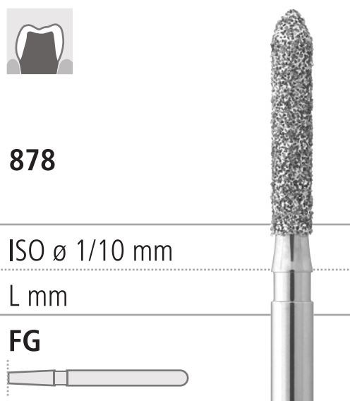 Боры стоматологические алмазные FG 878/012, зел., 6шт. ISO код 314289534012, арт: FG308/6 C FG308/6C - фото 386148