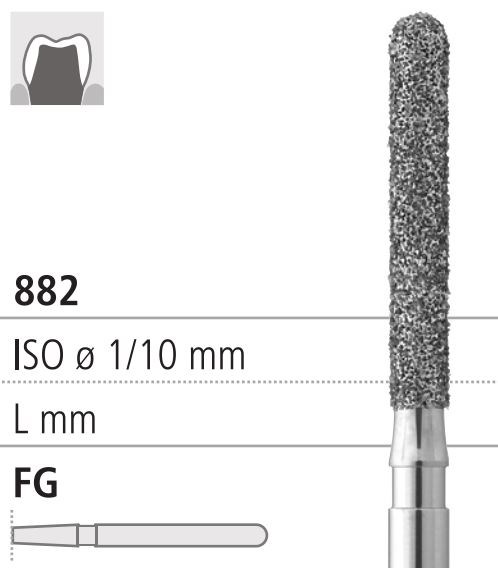 Боры стоматологические алмазные FG 882/016, зел., 6шт. ISO код 314142534016, арт: FG307L/6 C FG307L/6C - фото 386159