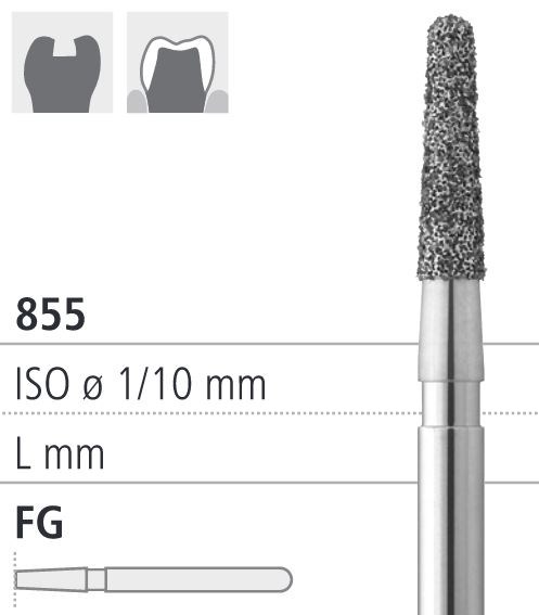 Боры стоматологические алмазные FG 855/015, зеленый, 6шт. ISO код 314197534014., арт: FGD17/6 C FGD17/6C - фото 386256