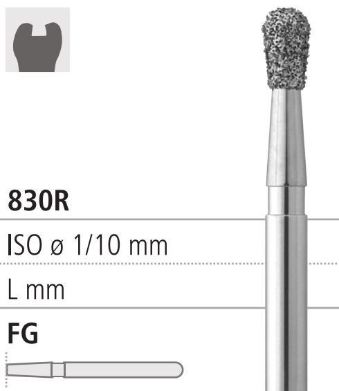 Боры стоматологические алмазные FG 830R/012, 6шт. ISO код 314237524012, арт: FG219/6 FG219/6 - фото 386262