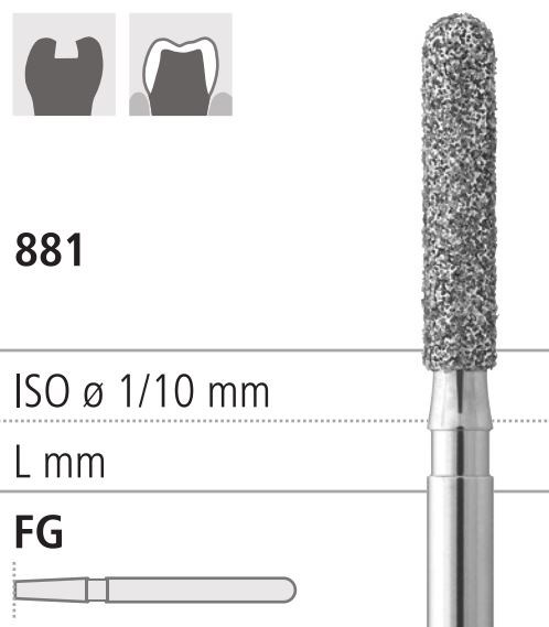 Боры стоматологические алмазные FG 881/018, зел., 6шт. ISO код 314141534018, арт: FG325/6 C FG325/6C - фото 386280