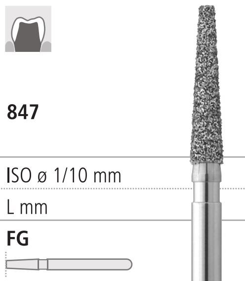 Боры стоматологические алмазные FG 847/016, зол., 6шт. ISO код 314172514016, арт: FG117/6 GB FG117/6GB - фото 386286