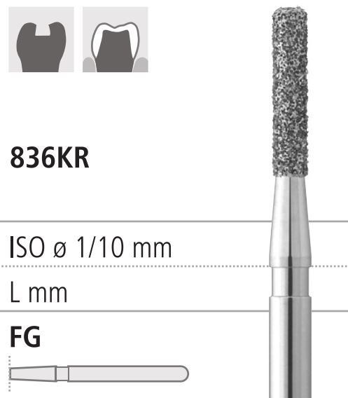 Боры стоматологические алмазные FG 836KR/014, 6шт. ISO код 314157524014, арт: FG414/6 FG414/6 - фото 386321