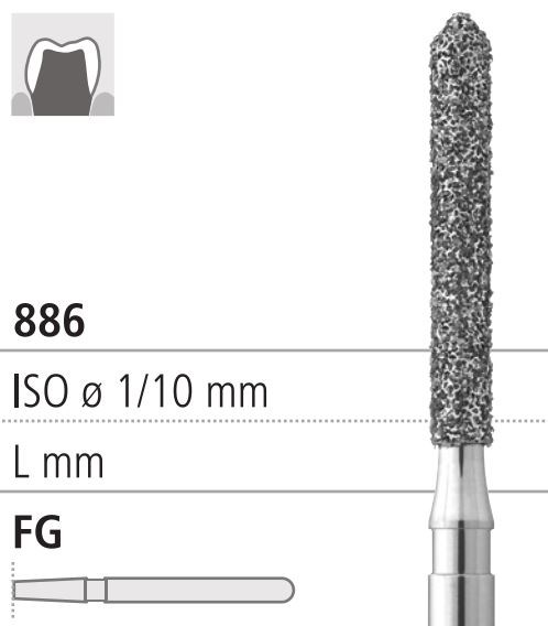 Боры стоматологические алмазные FG 886/016, 6шт. ISO код 314131524016, арт: FG124L/6 FG124L/6 - фото 386373