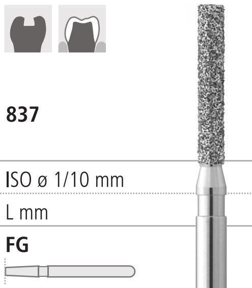 Боры стоматологические алмазные FG 837/012, зел., 6шт. ISO код, арт: FG314S/6 CB FG314S/6CB - фото 386383