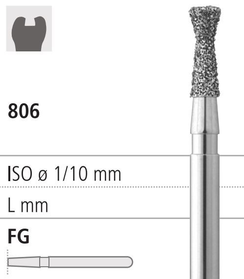 Боры стоматологические алмазные FG 806/012, 6шт. ISO код 314019524012., арт: FG316/6 FG316/6 - фото 386402