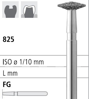 Боры стоматологические алмазные FG 825/042, 6шт. ISO код 314313524042, арт: FG102/6 FG102/6 - фото 386430