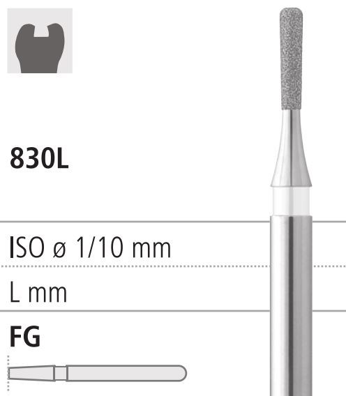 Боры стоматологические алмазные FG 830L/010, белый, 6шт. ISO код 314236514010., арт: FG3225/6 FG3225/6 - фото 386454