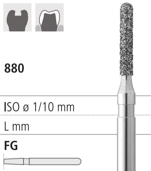 Боры стоматологические алмазные FG 880/012, зел., 6шт. ISO код 314140534012, арт: FG305/6 C FG305/6C - фото 386465