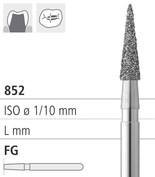 Боры стоматологические алмазные FG 852/014, желтый, 6шт. ISO код 314164504014., арт: FG5117S/6 FG5117S/6 - фото 386494