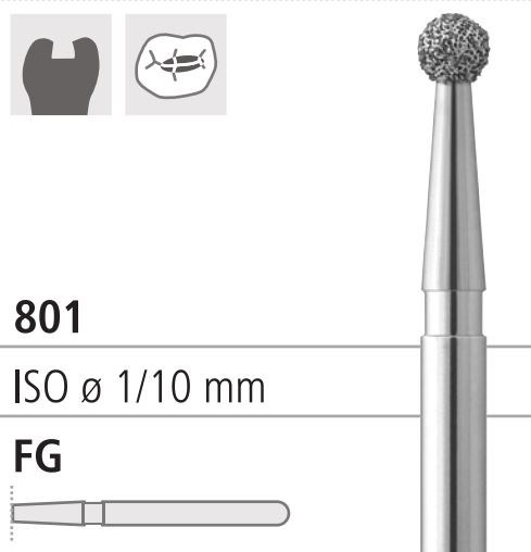 Боры стоматологические алмазные FG 801/025, оранжевый, 1 шт. ISO код 314001494024., арт: FG9400/1 FG9400/1 - фото 386515