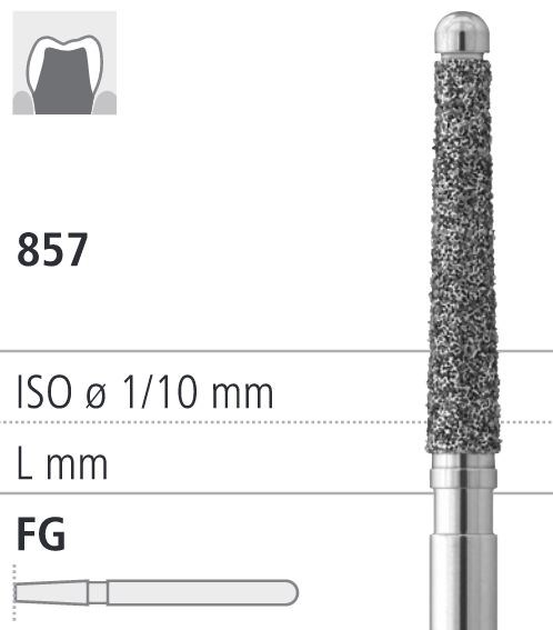 Боры стоматологические алмазные FG 857/017, 6шт. ISO код 314220524017, арт: FG19L/6 FG19L/6 - фото 386542