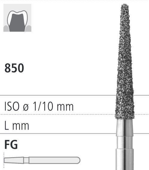 Боры стоматологические алмазные FG 850/014, 6шт. ISO код 314199524014, арт: FG231/6 FG231/6 - фото 386614