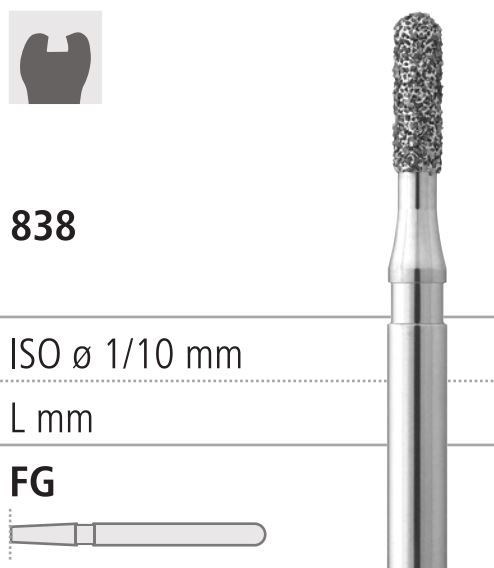 Боры стоматологические алмазные FG 838/014, зеленый, 6шт. ISO код 314139534014., арт: FG404/6 C FG404/6C - фото 386630