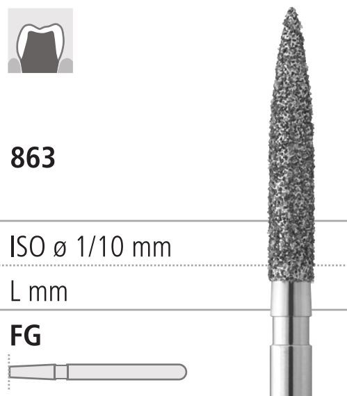 Боры стоматологические алмазные FG 863/011, красн., 6шт. ISO код 314250514011, арт: FG4405L/6 FG4405L/6 - фото 386685