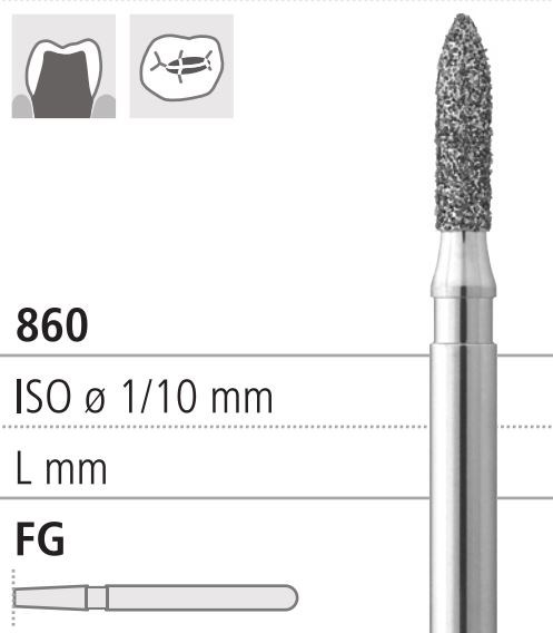 Боры стоматологические алмазные FG 860/014, зол., 6шт. ISO код 314247514014, арт: FG205/6 GB FG205/6GB - фото 386880