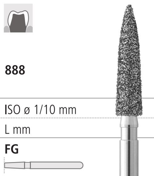 Боры стоматологические алмазные FG 888/023, зеленый, 6шт. ISO код 314213534023., арт: FGD20/6 C FGD20/6C - фото 387131