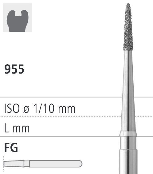 Боры стоматологические алмазные FG 955/011, 6шт. ISO код 314699534011, арт: FGD9/6 C FGD9/6C - фото 387238