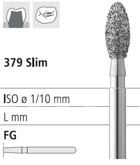 Боры стоматологические алмазные FG 379/021, желт., 6шт. ISO код 314277504021, арт: FG5250/6 FG5250/6 - фото 387454