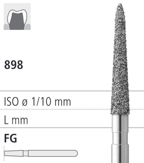 Боры стоматологические алмазные FG 898/016, зел., 6шт. ISO код 314586534016, арт: FG102L/6 C FG102L/6C - фото 387458