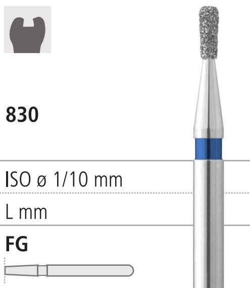 Боры стоматологические алмазные FG 830/012, 6шт. ISO код 314235524012, арт: FG219B/6 FG219B/6 - фото 387470