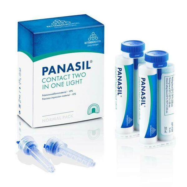 Panasil contact two in one Light - корригирующий материал, жидкотекучий, светло-зеленый, техника двойного смешивания, 2x50 мл + 6 смесителей, 11781 - фото 387510