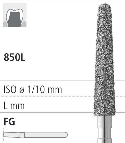 Боры стоматологические алмазные FG 850L/023, 6шт. ISO код 314199524023., арт: FG240/6 FG240/6 - фото 387566