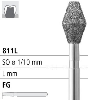 Боры стоматологические алмазные FG 811L/037, зел., 1шт. ISO код 314039534037, арт: FG241/1 C FG241/1C - фото 387649