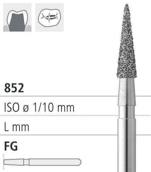 Боры стоматологические алмазные FG 852/019 , черный, 1 шт. ISO код, арт: FG113A/1 CB FG113A/1CB - фото 387773