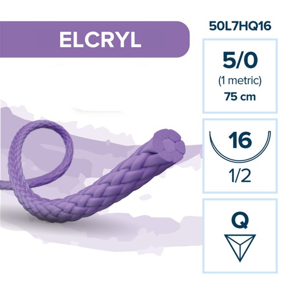 Лактисорб ELCRYL — рассасывающаяся нить, 1/2, обратно-режущая игла 16 мм, толщина 5/0(1), 75 см 50L7HQ16 - фото 389031