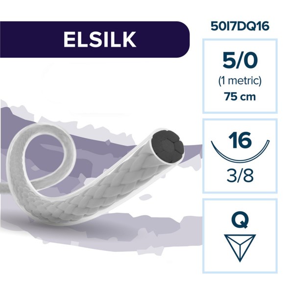 ELSILK S — нерассасывающаяся нить, 3/8, обратно-режущая нить 16 мм, толщина 5/0 (1), 75 см, 12 шт 50I7DQ16 - фото 389087