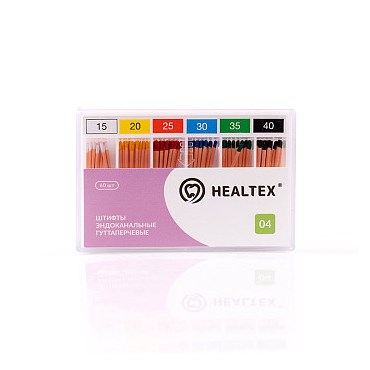 Штифты эндоканальные гуттаперчевые Healtex, конусность 04, размеры 45, 50, 55, 60, 70, 80, 60 шт GST45-80/4 - фото 391695