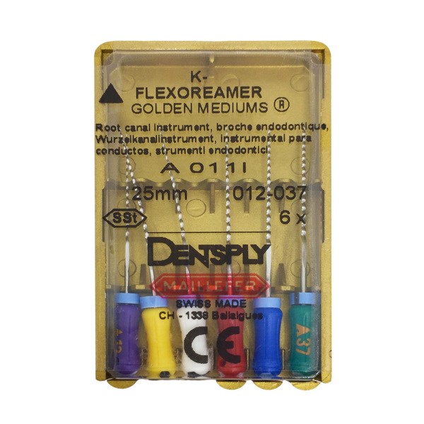 K-flexo Reamers golden medium - ручные файлы, сталь, №12-37, 25 мм, 6 шт А011-025-901-00 - фото 391844