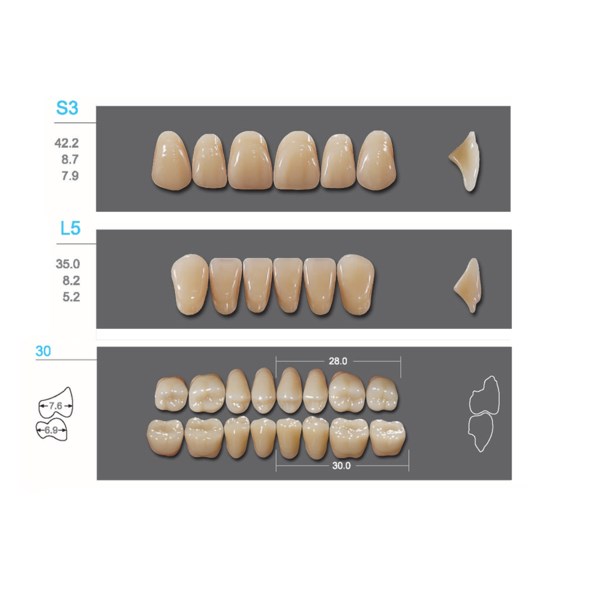 Kaifeng - зубы акриловые, верхние S3, цвет D2, коробка 4х28 шт D2S3/L5/30_Kaifeng - фото 400061