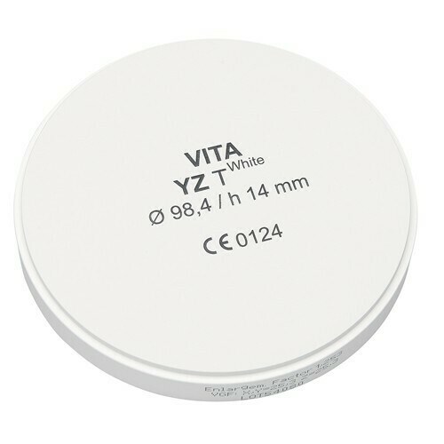 VITA YZ T White - транслюцентный цирконий (диоксид циркония), неокрашенный (белый), 98,4х14 мм ECDYW3981400 - фото 401587