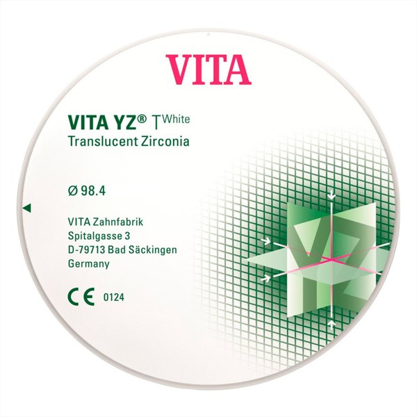 VITA YZ T White - транслюцентный цирконий (диоксид циркония), неокрашенный (белый), 98,4х25 мм ECDYW3982500 - фото 401588