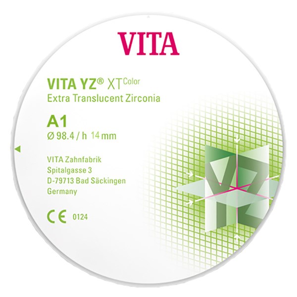 VITA YZ XT Color - экстра транслюцентный диоксид циркония, окрашенный, цвет A1, 98,4х14 мм EDCYX6981436 - фото 401592