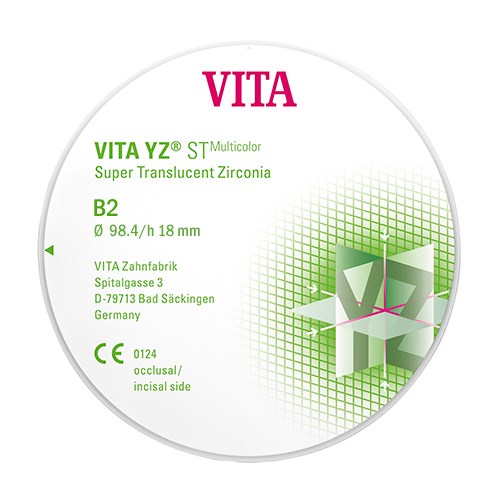 VITA YZ ST Multicolor - супер транслюцентный диоксид циркония, в цветах естественных зубов, цвет B2, 98,4х18 мм EDMYS7981842 - фото 401605