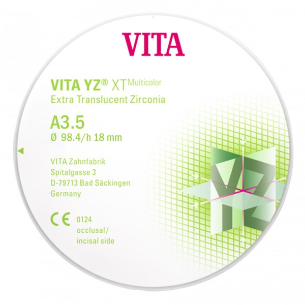 VITA YZ XT Multicolor - экстра транслюцентный диоксид циркония, в цветах естественных зубов, цвет A3.5, 98,4х18 мм EDMYX6981839 - фото 401637