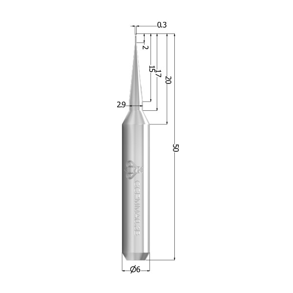 Сверло CC PMMA, круглое, с кольцом, 0,3 мм CCPMMA0.3BR - фото 401859