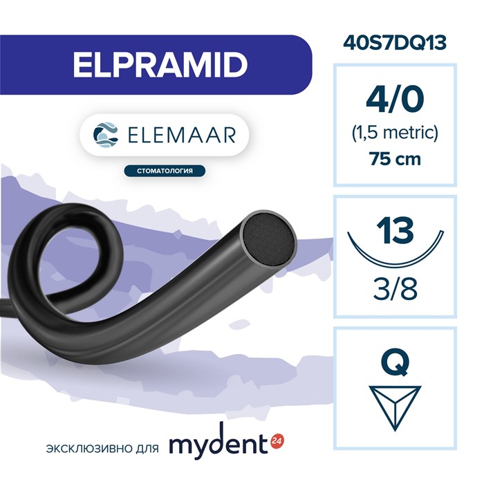 Шовный материал ELPRAMID B 4/0 (12 шт, 75 см, 3/8, 13 мм, обратно-режущая) 407DQ13 - фото 415531