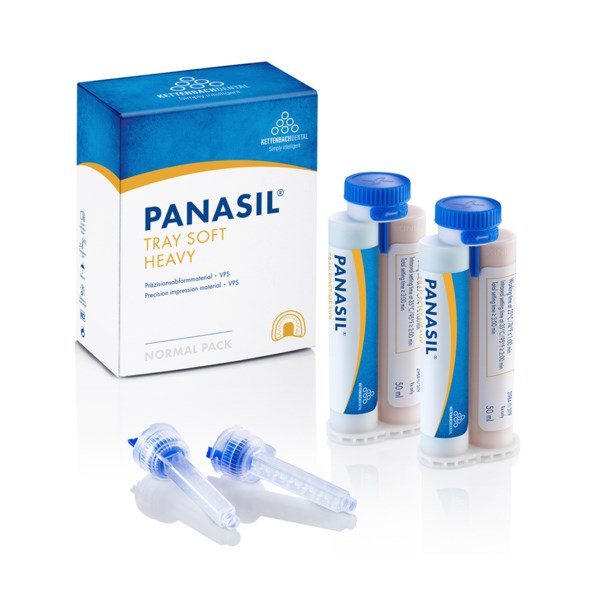 Panasil tray Soft Heavy - вязкотекучий, устойчивый материал для точных оттисков, пониженная конечная твердость, 2x50 мл + 6 смесителей 13541 - фото 417931