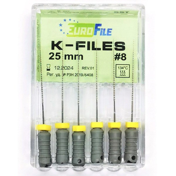 K-Files - ручные файлы, 25 мм, №08, сталь, 6 шт 1831025008-/-18301025008 - фото 420341