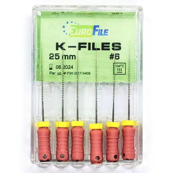 K-Files - ручные файлы, 25 мм, №06, сталь, 6 шт 1831025006-/-18301025006 - фото 420344