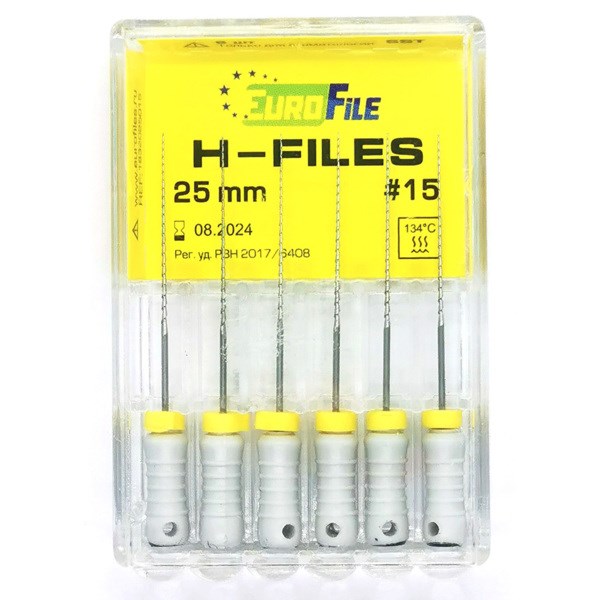 H-Files - ручные файлы, 25 мм, №15, сталь, 6 шт 1832025015-/-18302025015 - фото 420362