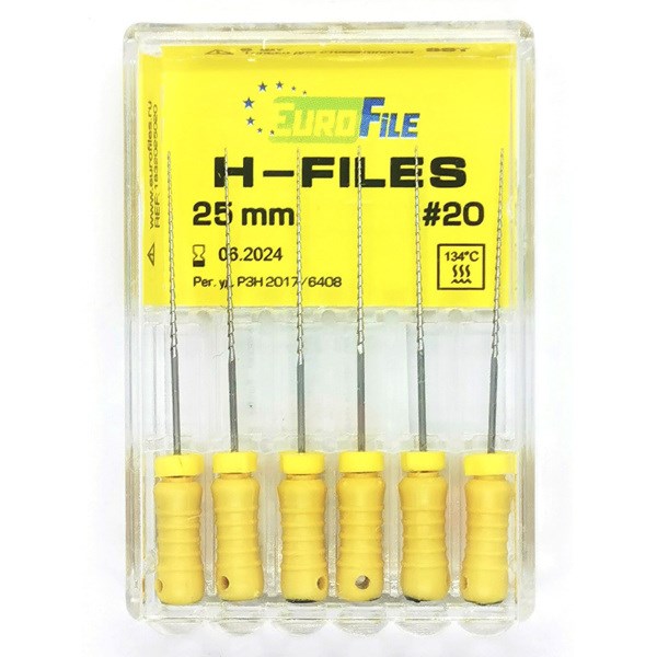 H-Files - ручные файлы, 25 мм, №20, сталь, 6 шт 1832025020-/-18302025020 - фото 420379