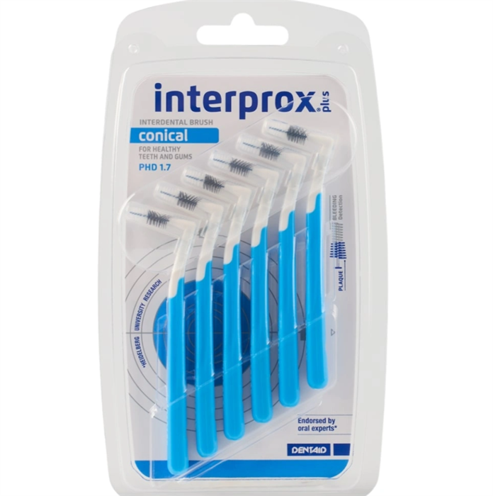 Ершики межзубные INTERPROX Plus Conical 1,7 мм, 6 шт. / Ортодонтические ершики для чистки межзубных промежутков и брекетов угловые 5251461 - фото 518205